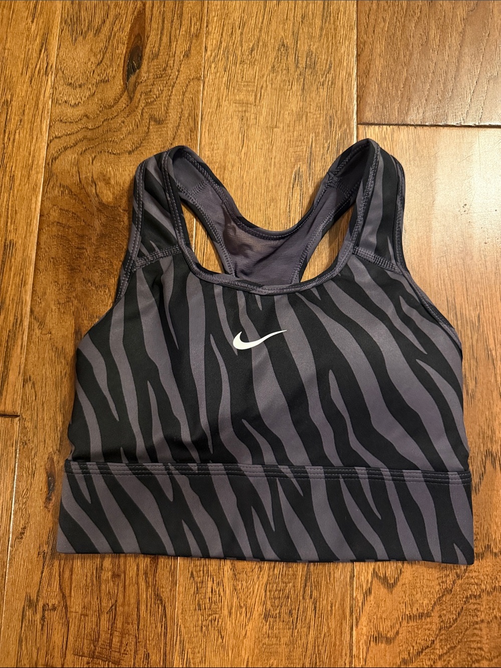 Nike Zebra Print Medium Support Sports Bra | Gray & Black | Size XS